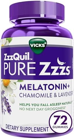 ZzzQuil PURE Zzzs Melatonin Gummies, Sleep Aid, Melatonin 2mg, with Chamomile & Lavender, Melatonin Sleep Gummies, Sleep Aids for Adults, Wildberry Vanilla Flavored, 72 Sleep Gummies