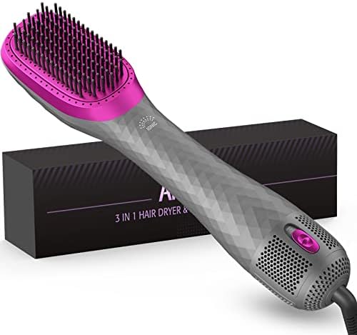 3 in 1 Hair Dryer Brush Professional 1200W Powerful Ceramic Tourmaline 3 Heat/2 Speed Settings One Step Hair Dryer and Styler (Gray)