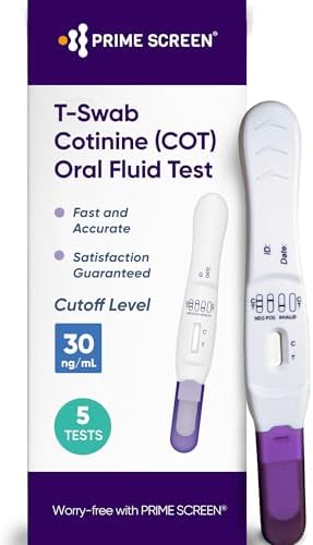 Prime Screen® T-Swab Cotinine (COT) Oral Fluid Test- Saliva Nicotine Smoking Test– One-Step Nicotine Detection [5 Pack]