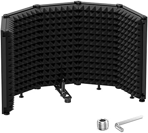 Moukey Microphone Isolation Shield, Foldable Mic Shield with Triple Sound Insulation, Reflection Filter with 3/8" and 5/8" Mic Threaded Mount for Recording Studio, Podcasts, Singing, and Broadcasting