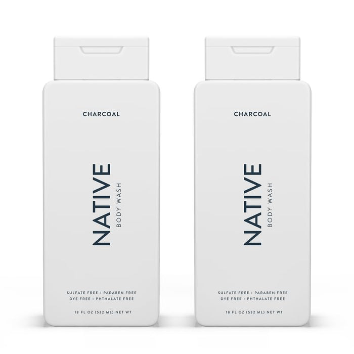 Native Body Wash Contains Naturally Derived Ingredients | For Women & Men, Sulfate, Dye, & Paraben Free Leaving Skin Soft and Hydrated | Charcoal 18 oz - 2 Pk