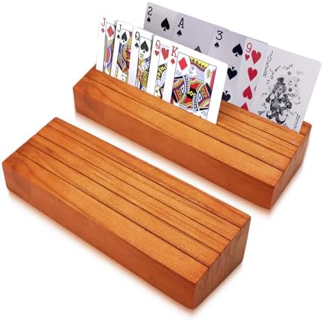 Playing Card Holders Deck Stand, Play Cards Holder for Kids or Elder People, Hands-Free Wood Holder Racks,Tray for Organizing Cards (2 Pack)