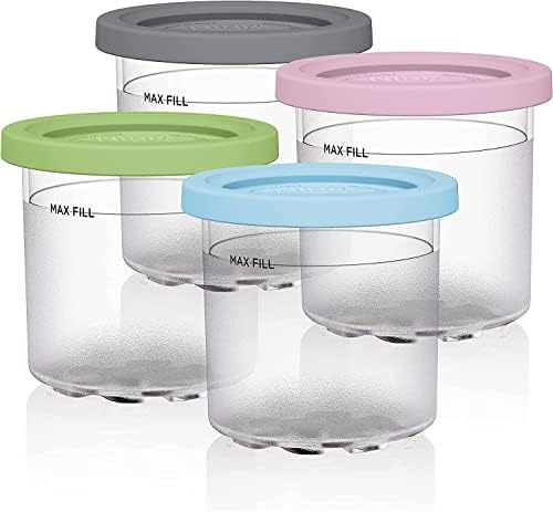 Ninja Creami Pints, Compatible with NC299AMZ & NC300s Series Creami Ice Cream Makers, Genuine Ninja Pint, BPA-Free & Dishwasher Safe, Color Lids, Clear/Grey/Lime/Pink/Aqua (4 count pack1)