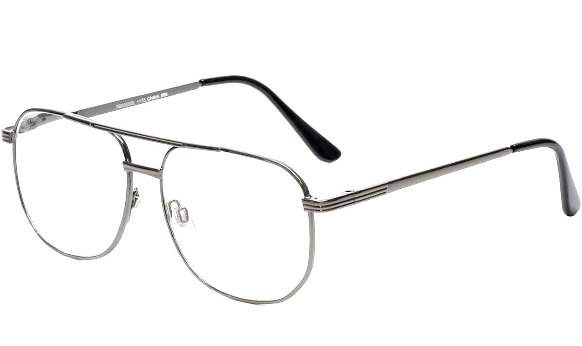 "The Intellectual" Metal Clear Bifocal Aviator Reader, Cheaters Reading Glasses, Men Women (Gunmetal, 1.25, x)