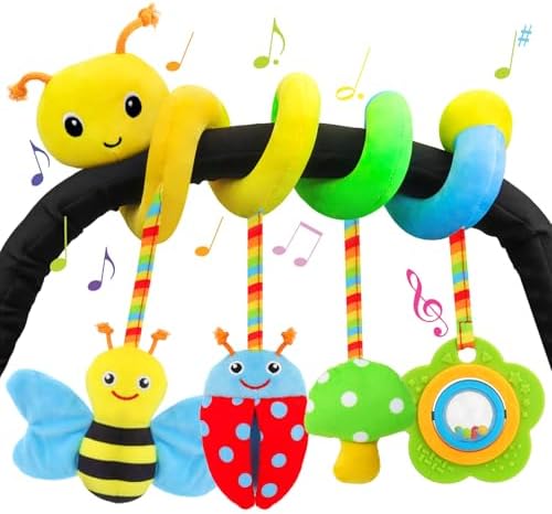 FPVERA Car Seat Toys for Babies 0-6 Months Upgraded Version Spiral Car Seat & Stroller Activity Toy, Soft Plush Hanging Toys with Rattles, Best Gift for Ages 0 and Up