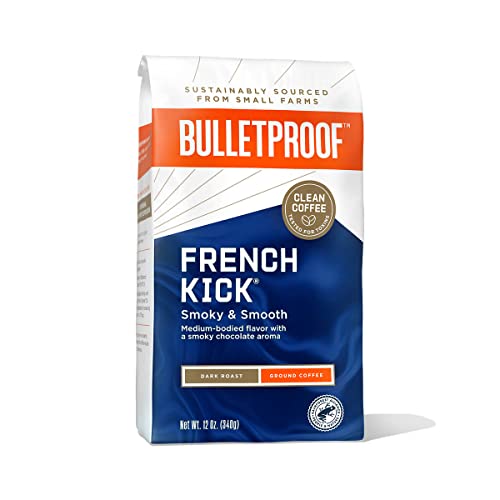 Bulletproof French Kick Dark Roast Ground Coffee, 12 Ounces, 100% Arabica Coffee Sourced from Central and South America