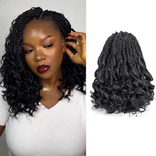 ToyoTress Boho Island Twist Crochet Hair - 10 Inch 8 Packs Short Bob Natural Black Boho Havana Twist Crochet Braids Synthetic Braiding Hair (10 Inch,8P-1B)