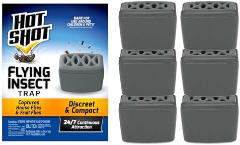 Hot Shot Flying Insect Trap, Discreet, Trap Attracts, Captures and Kills House Flies and Fruit Flies, 24/7 Continuous Attraction, No Plug-in Or Electricity Needed, 6 Count