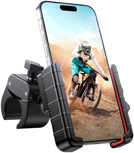 Miracase Motorcycle Phone Mount, [Support Video Recording] Bike Phone Holder, [Quick Lock] Bicycle Phone Mount Handlebar Cell Phone Clamp for Scooter, Friendly Compatible with iPhone Samsung Red