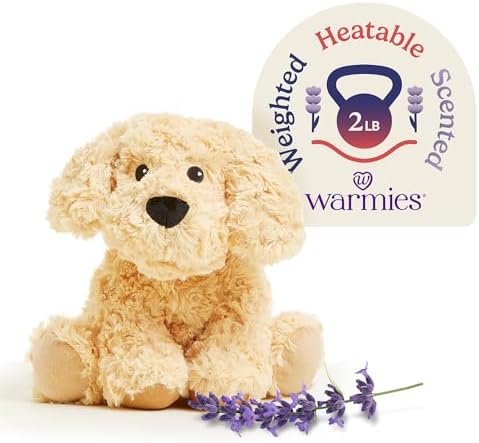 warmies Microwavable & Weighted Stuffed Animals, Golden Dog - Heated Stuffed Animal Plushie for Warmth & Comfort - Cute Soft Plush Toys for Boys, Girls, Babies & Toddlers