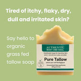 1 Ingredient Organic Tallow Soap for Sensitive Skin - 130 grams plus, Pack of 1 - Unscented and Fragrance Free Beef Tallow Skincare, Naturally Gentle (UNSCENTED) (PURE SINGLE BAR)