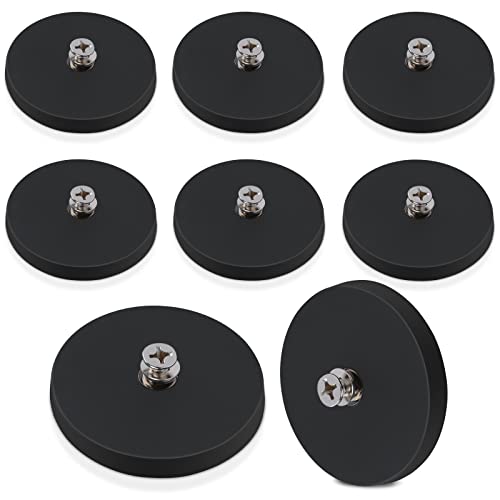 8Pcs Rubber Coated Magnets with M4 Threaded Studs and Nuts, 30LBS Bolt on Magnets, Strong Flag Neodymium Magnet Mount Base with Rubber Coating Non-Slip, Anti-Scratch for Light Bar and Add Mirrors