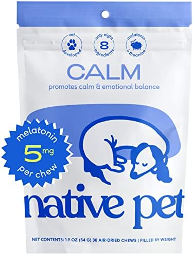 Native Pet Calm Dog Calming Chews - 30 Treats - Dog Melatonin for Small, Medium, Large Breeds – Natural Anxiety Relief, Calming & Sleep Aid – Puppy Essentials