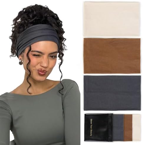 Huachi Wide Headbands for Women - Non-Slip Thick Boho Elastic Hair Bands, Stretchy Sweat Headbands for Workout, Running, and Work - 3 Pack