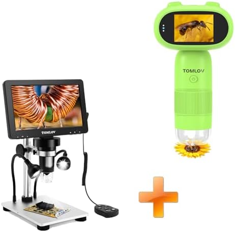 TOMLOV P30 Microscope for Kids, Portable 1000X Slides Digital Microscope with 2" Screen, HD 16MP Camera & 1080P Video+DM9