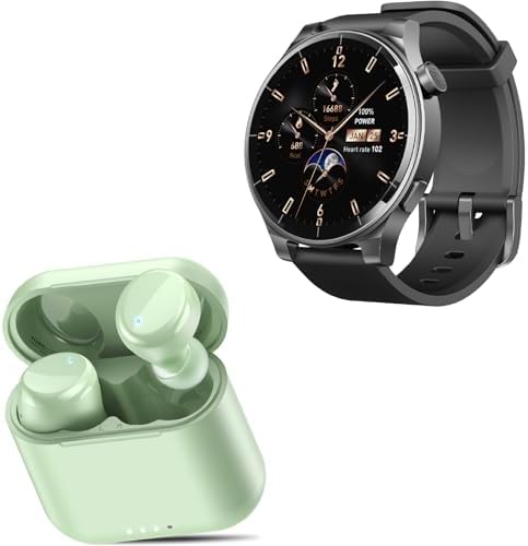 TOZO S5 Smartwatch (Answer/Make Calls) Sport Mode Fitness Watch, Black + T6mini Wireless Bluetooth in-Ear Headphones Green