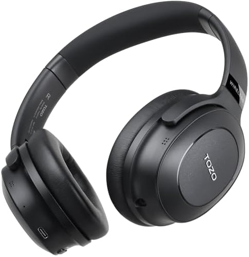 TOZO Hybrid Active Noise Cancelling Headphones, Wireless Over Ear Bluetooth Headset, 40H Playtime, Hi-Res Audio Custom EQ via App Deep Bass Comfort Fit Ear Cups, for Home Office Travel Black