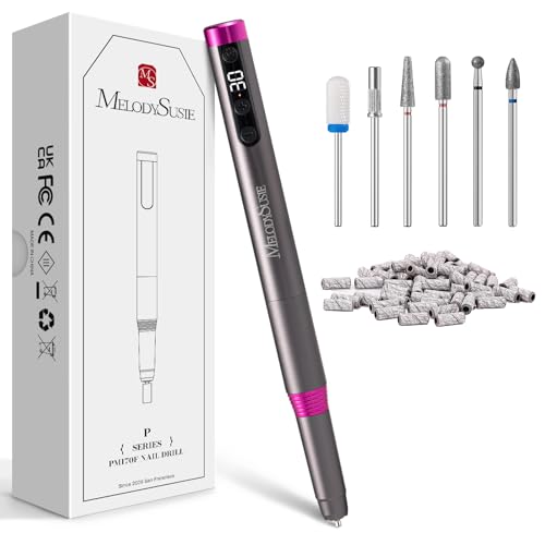MelodySusie Portable Electric Nail Drill,Professional 30000RPM Cordless Nail EFile for Manicure Pedicure,PM170F Nail File for Acrylic Nails Gel Polishing with Cuticle Nail Bits Kit Small Sanding Bands