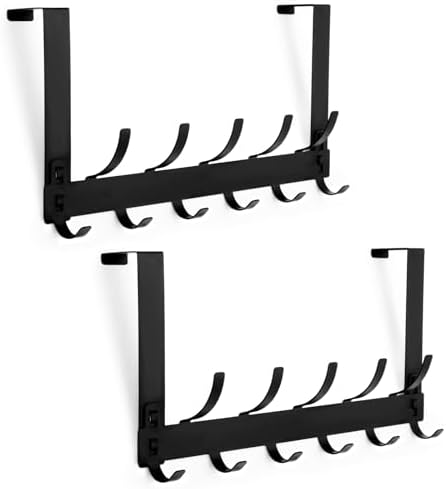 Over The Door Hooks, 2 Pack Door Hanger Hooks for Hanging Clothes, Over The Door Towel Rack for Bathroom, Door Hanger Hook Fits 1-3/4" Thick Door, Black
