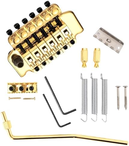 Guitar Bridge&Bridge Parts Set of Gold Electric Guitar Tremolo Bridge with Bar Double Strat Locking for Floyd Rose Type