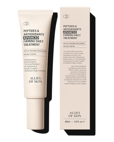 Allies of Skin Peptides & Antioxidants Advanced Firming Daily Treatment with 13 Brighteners, 9 Antioxidants, 7 Firming Peptides, 5% Teprenone & Ferulic Complex and 3% Biotech Algae Complex 48ml/1.6oz