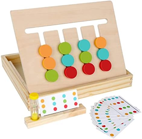 Montessori Learning Toys Slide Puzzle Color & Shape Matching Brain Teasers Logic Game Preschool Educational Wooden Toys for Kids Boys Girls Age 3 4 5 6 7 Years Old Airplane Travel Toys Birthday Gifts