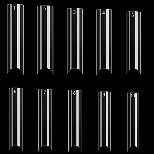 500 Pcs Clear Extra Long C Curve False Nail Tips,XXL Deep C Curve Acrylic Fake Nail Tips with Bag for Nail Salon and DIY, Extra Long French Nail Tips Half Cover Straight Square Nail Tips 10 Sizes