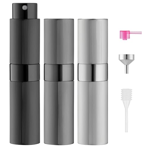 Lisapack Perfume Travel Refillable Bottle: Atomizer Cologne Spray for Men Portable - Mini Sprayer Empty for Refill - Small Size 8ML Striped (Grey, Black, Silver)
