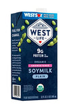 West Life Organic Soy Milk, Unsweetened Plain, Low Sugar, 9g of Protein, Vegan Dairy Alternative, Lactose-Free, Shelf Stable, 32oz (Pack of 6)