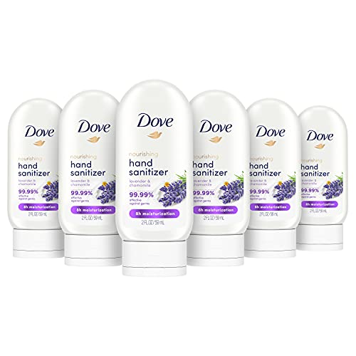 Dove Nourishing Hand Sanitizer 99.99 percent Effective Against Germs Lavender and Chamomile Antibacterial Gel with 61 percent Alcohol and Lasting Moisturization For Up to 8 Hours 2 oz 6 Count