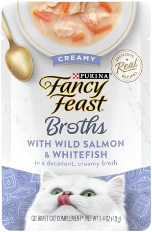 Purina Fancy Feast Lickable Wet Cat Food Broth Topper, Creamy Wild Salmon and Whitefish - (Pack of 16) 1.4 oz. Pouches