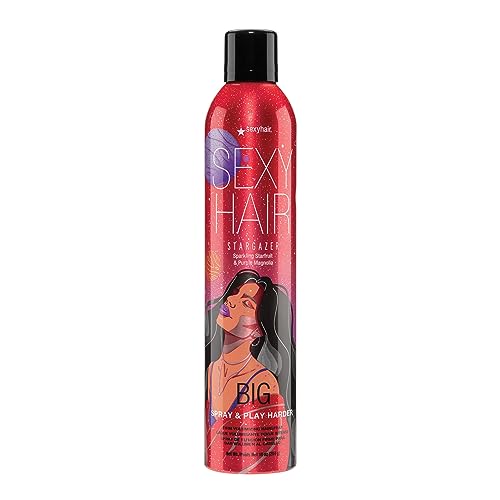 SexyHair Big Spray & Play Harder Firm Volumizing Hairspray, 10 Oz | Stargazer | All Day Hold and Shine | Up to 72 Hour Humidity Resistance