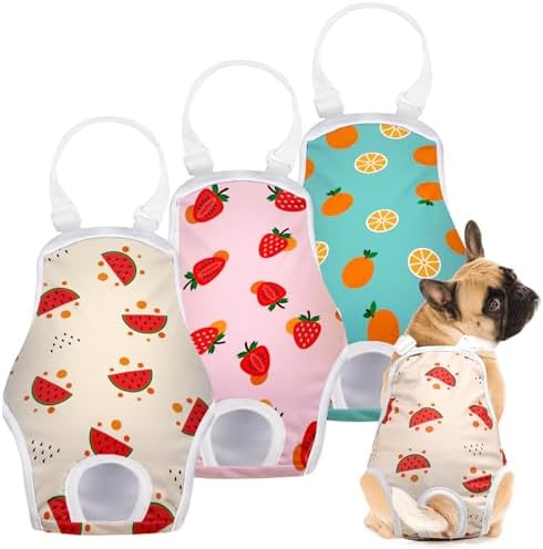3 Pack Washable Female Dog Diaper Onesie Sanitary Pantie with Adjustable Suspender, Reusable Fixed Doggie Diapers, Super Absorbent Leakproof for Small Medium Large Dog in Heat Cycle