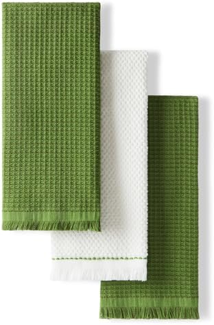 KitchenAid Gourmet Series Gridlines Kitchen Towels 3-Pack Set, 100% Cotton Absorbent, Matcha Green, 18"x28"