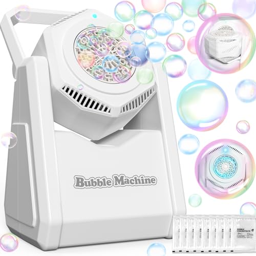 Automatic Bubble Machine, Bubble Blower for Kids Toddlers Batteries Bubble Toys 20000+ Bubbles Per Minute, Portable 90° Bubble Maker with Light Effect for Parties, Birthday, Wedding, Christmas