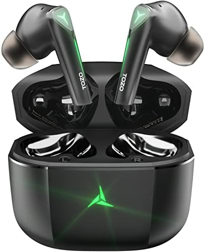 TOZO G1 Wireless Earbuds Bluetooth 5.3 Headphones with 45ms Ultra Low-Latency and Cool Breathing Light Ergonomic Design Gaming Deep Bass Music Mode Headset Built-in Micro Stereo Sound Black