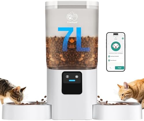 Automatic Cat Feeder with Slow Feed for 2 Cats: 5G WiFi Automatic Dog Feeder with 7L Large Food Storage Container, Cat Food Dispenser with Alexa for Multiple Pets, Detachable for Easy Clean -29 Cup