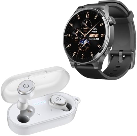 TOZO S5 Smartwatch (Answer/Make Calls) Sport Mode Fitness Watch, Black + T10 Wireless Bluetooth in-Ear Headphones White