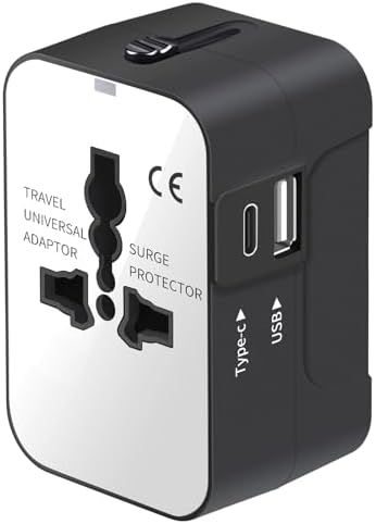 Travel Adapter, Worldwide All in One Universal Travel Adapter Wall Charger AC Power Plug Adapter with USB Type C Charging Ports for USA EU UK AUS, White