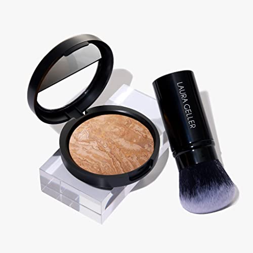 LAURA GELLER Baked Balance-n-Brighten Foundation with Retractable Airbrush Kabuki Brush Makeup Set, Medium (2 PC)