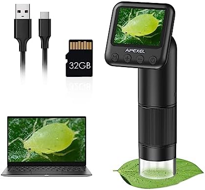 APEXEL Handheld Digital Microscope with 2” LCD Screen, 800X Pocket Portable Microscope for Kids with Adjustable Lights Coins Electronic Magnifier Camera, USB to PC Including SD Card