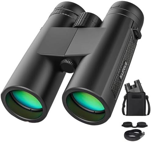 12x42 Binoculars for Adults and Kids High Powered Large Eyepiece Compact Binoculars for Bird Watching Waterproof Easy Focus Binoculars with Low Light Vision for Outdoor Hunting & Travel (Black)