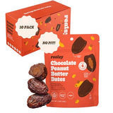 Realsy Peanut Butter Cacao Filled Medjool Dates, Organic Dates with No Sugar Added, Gluten-Free, Vegan, Good Source of Fiber, Low Glycemic Index, All Natural Healthy Snack, (10 Pack)