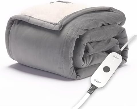 Sunbeam Electric Throw, Soft, Warm, Flannel Heated Blanket, 4 Heat Settings, 4-Hour Auto Shut-Off, Fast Heating, Comfy and Cozy, Grey Color, 50" x 60"