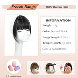 NAYOO Clip in Bangs 100% Real Human Bangs Hair Extensions French Bangs Clip on Hair Bangs for Women Fringe with Temples Hairpieces Curved Bangs for Daily Wear（Natural Black）