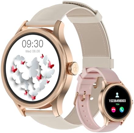 Smart Watches for Women, Fitness Tracker Smartwatch for Android Phones/iPhone Compatible,1.27" Womens Watch with Blood Oxygen Monitor, Calls and Messages/Heart Rate/Sleep/Female Cycle(2 Watch Bands)