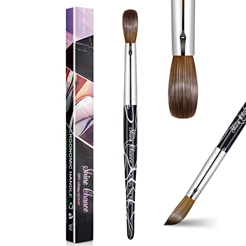 Acrylic Nail Art Brush Size 14, 100% Pure Kolinsky Hair Oval Nail Brush for Acrylic Application, Professional Nail Extension Manicure Tool Striping Nail Drawing Pen for DIY Home Salon