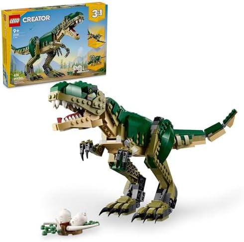 LEGO Creator 3 in 1 T Rex Toy - Dinosaur Toy Building Set for Kids, Boys & Girls, Ages 9+ - 3 Building Options, T-Rex to Triceratops to Pterodactyl - Gift Idea for Birthdays - 31151