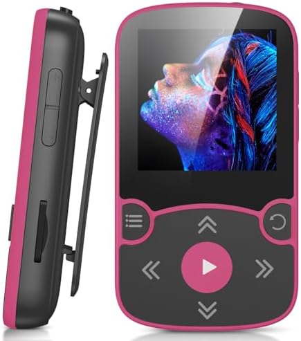 AGPTEK 64GB MP3 Player with Clip, Bluetooth 5.3 Lossless Sound with FM Radio, Voice Recorder for Sport Running, Supports up to 128GB TF Card, Rose Red