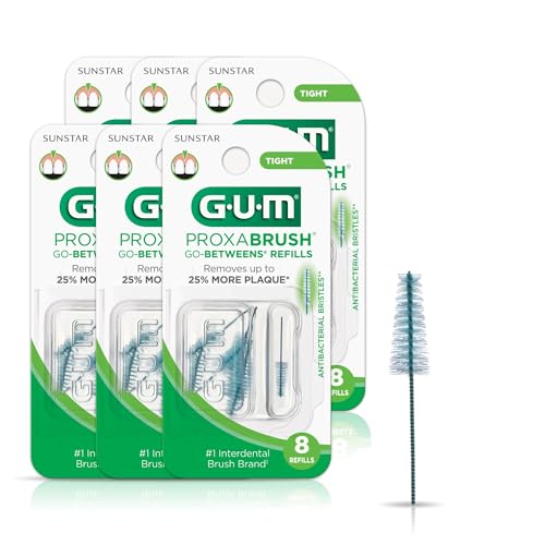 GUM Proxabrush Go-Betweens Refills - Wide - Compatible with GUM Permanent Handle - Reusable Interdental Brushes - Soft Bristled Dental Picks, 8ct(6pk)